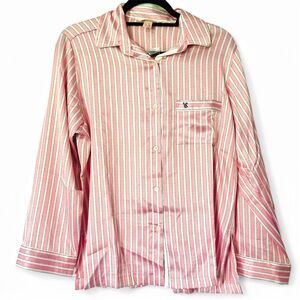 Victoria's Secret 2013 Glazed Satin Iconic Striped Pink and White Pajama Set